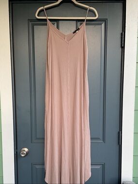 Final Touch Light Gray Slip Maxi Dress with Spaghetti Straps, Size M